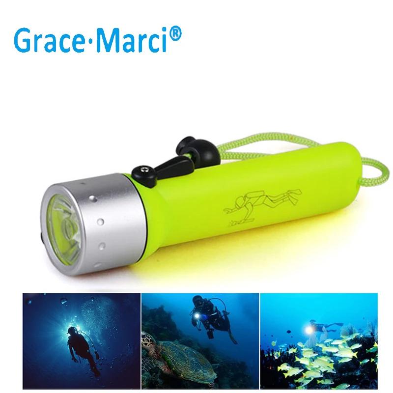 Портативный светодиодный фонарик для дайвинга GM Mini Q5, водонепроницаемый подводный фонарь со светодиодной подсветкой мощностью 3 Вт, для подводного плавания Используется батарея 4 * AA для рыбалки Изображение 0