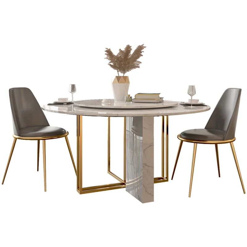 Итальянская минималистичная комбинация мраморного обеденного стола и стула, круглый современный светлый роскошный маленький семейный круглый стол Изображение 4