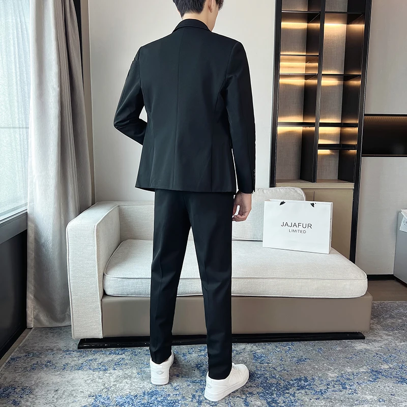 2023 Новая мужская одежда (костюм + жилет + брюки) высококлассное красивое трендовое британское платье приталенного кроя, комплект из трех предметов Изображение 4