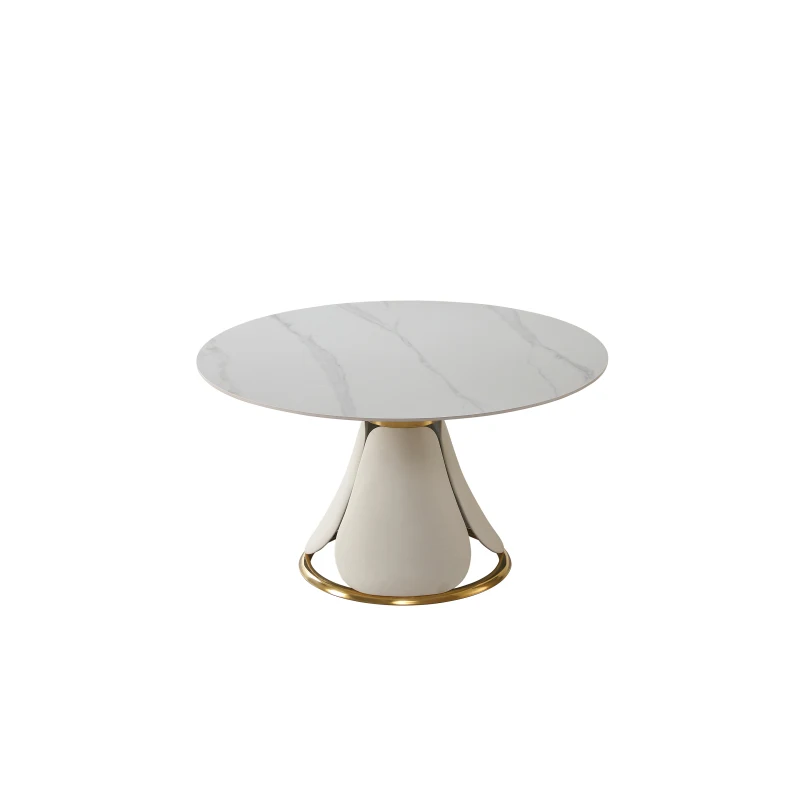 53-дюймовый круглый обеденный стол из современного спеченного камня с основанием из нержавеющей стали Изображение 2