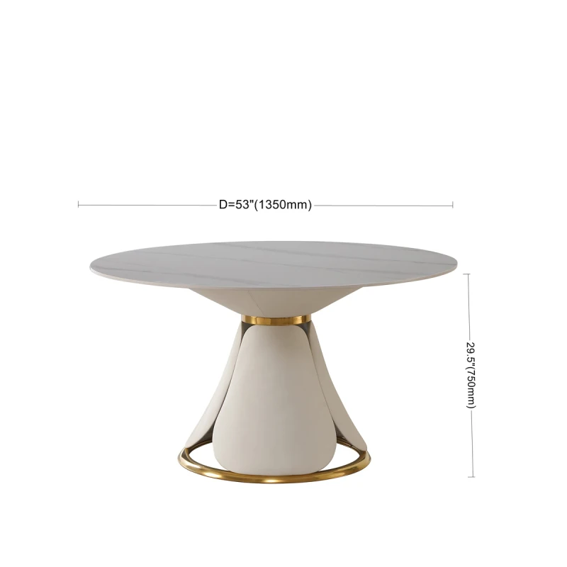 53-дюймовый круглый обеденный стол из современного спеченного камня с основанием из нержавеющей стали Изображение 5
