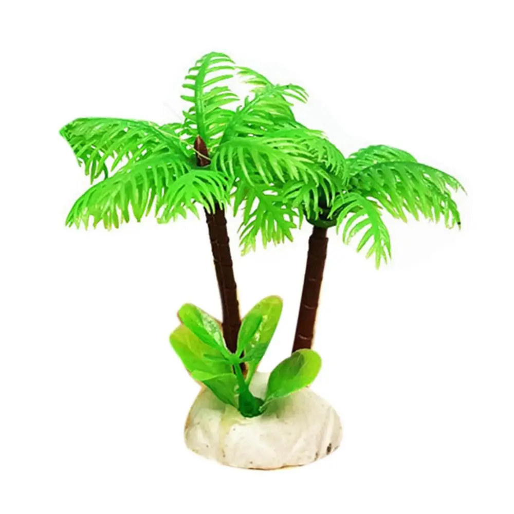 Модная пластиковая имитация водных растений Маленькая кокосовая пальма Аквариум с рыбками Аквариумы ландшафтные украшения Изображение 5