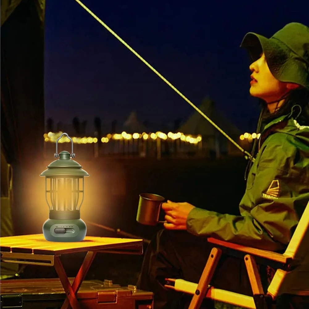 Фонарь для кемпинга COB с регулируемой яркостью, ретро-фонарь для кемпинга с крючком, перезаряжаемая лампа для палатки для походов на открытом воздухе, рыбалки, наружного освещения Изображение 3