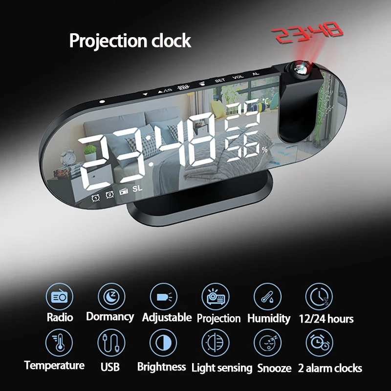 Светодиодный цифровой проекционный будильник Электронный будильник с проекционным проектором времени Прикроватные часы для спальни без звука Изображение 0