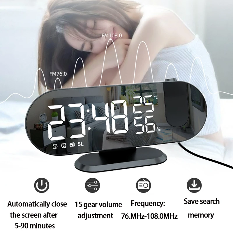 Светодиодный цифровой проекционный будильник Электронный будильник с проекционным проектором времени Прикроватные часы для спальни без звука Изображение 1