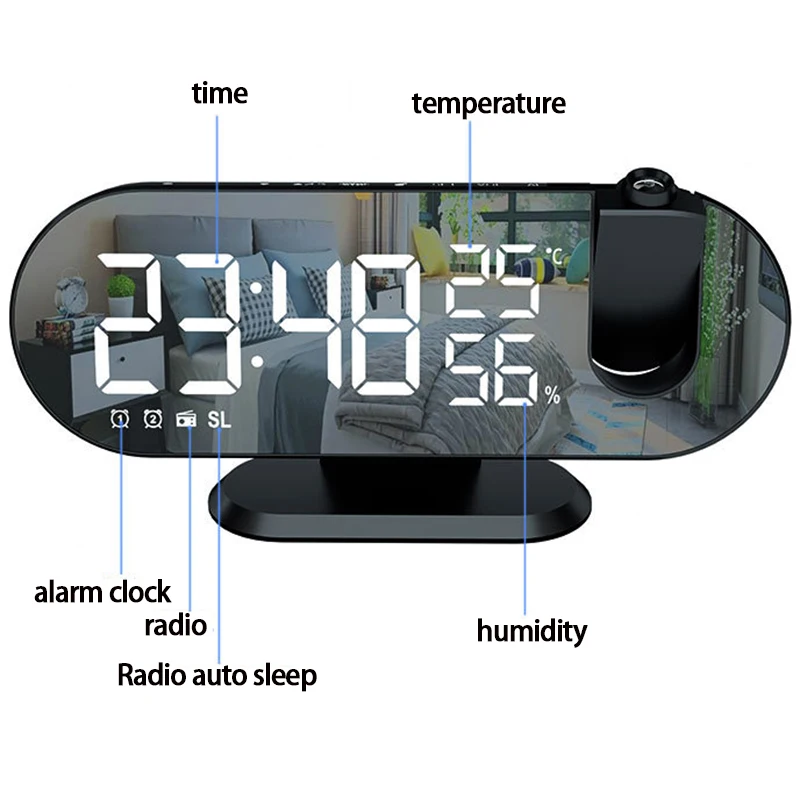 Светодиодный цифровой проекционный будильник Электронный будильник с проекционным проектором времени Прикроватные часы для спальни без звука Изображение 2
