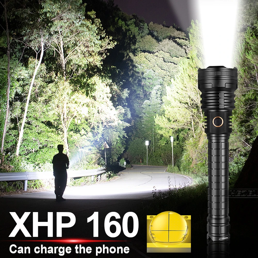 2021 Мощный XHP160 XHP90 Светодиодный Фонарик 18650 26650 USB Перезаряжаемый Фонарик Cree XHP50.2 Тактическая Вспышка Фонарь Лампа Изображение 0
