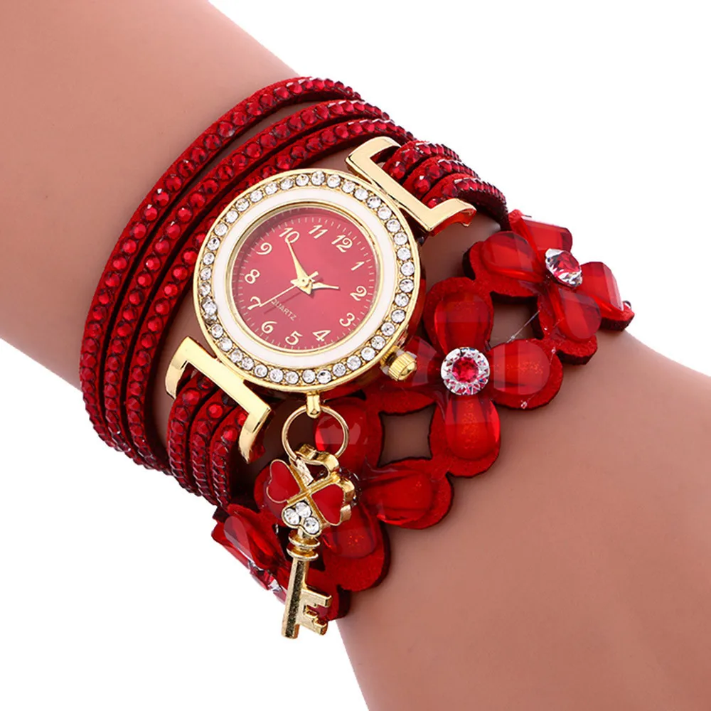 Новые Кожаные часы-браслет с оберткой из цветов и хрусталя, женские простые платья, Женские наручные часы Relojes Mujer В подарок Изображение 0