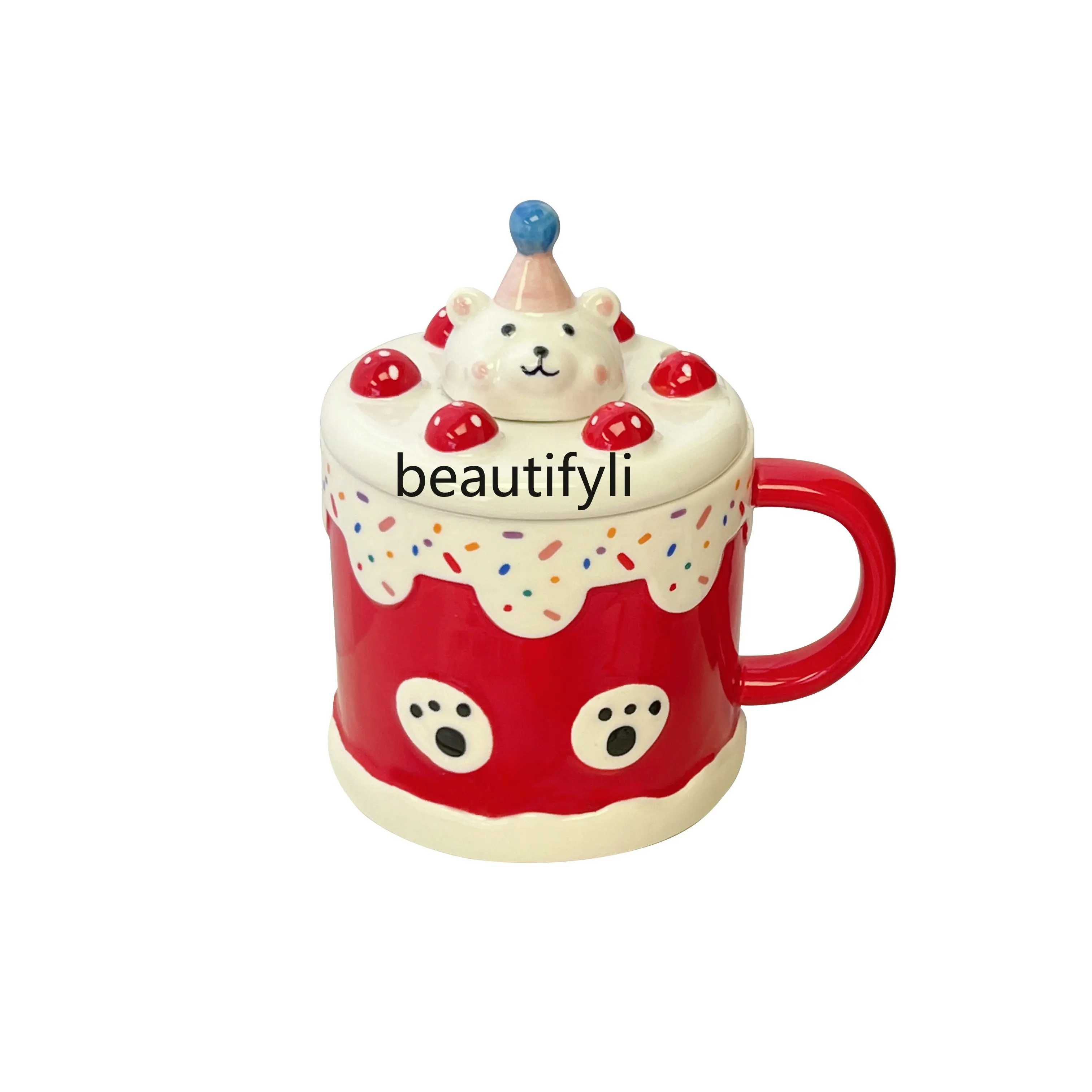 zq Милая керамическая чашка для девочек с крышкой, ложка, нишевая чашка для воды, чашка для завтрака, чашка для кофе Изображение 0