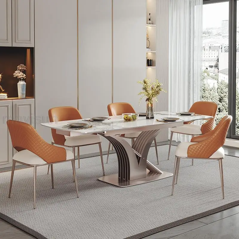 Выдвижной обеденный стол из светлого шифера Для дома в маленькой квартире Современная минималистичная комбинация прямоугольного складного стола и стула Изображение 2