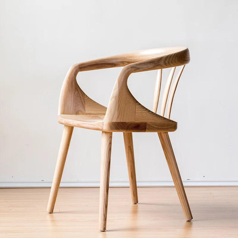 Домашний стул из массива дерева Дизайнерский Обеденный стул для кабинета в Скандинавском ресторане, Современный минималистичный Домашний стул со спинкой Изображение 3