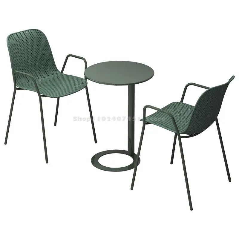 Уличный стол и стул, белый железный стул, балкон, набор из трех предметов, магазин чая с молоком, уличный стол и стул во внутреннем дворе Изображение 4