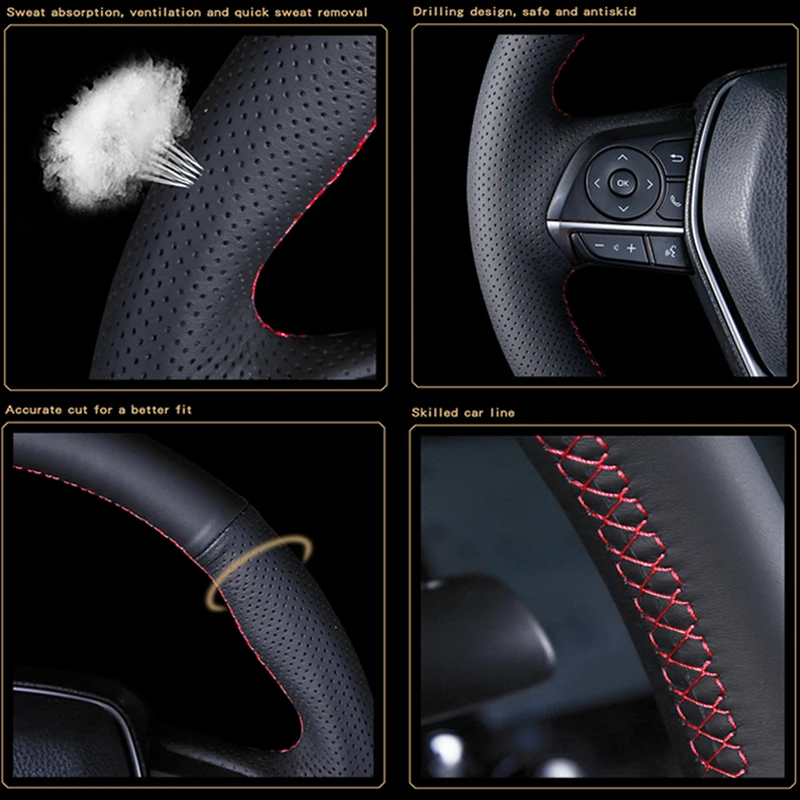 Черный чехол на руль автомобиля из натуральной кожи, сшитый вручную для Hyundai Santa Fe Изображение 3