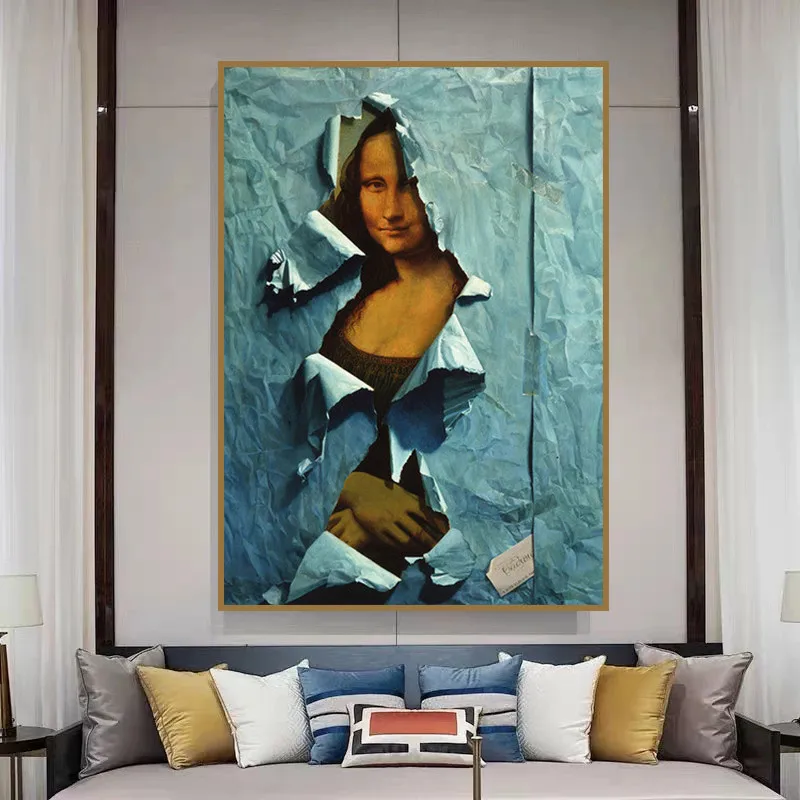 Забавные картинки Мона Лиза на бумажном холсте Настенное искусство Скандинавское оформление Европа Плакаты и принты для гостиной Фигурная живопись Изображение 0