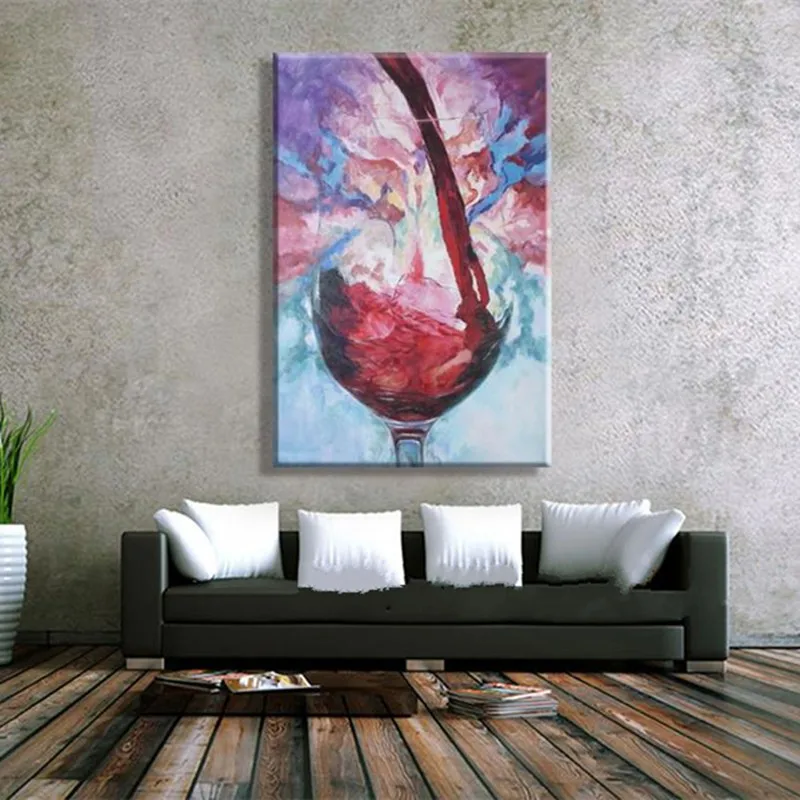 холст с ручной росписью большого размера, абстрактная картина маслом, настенное искусство, чашка красного вина, картина для гостиной, ресторана, домашнего декора. Изображение 1