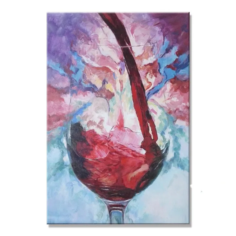 холст с ручной росписью большого размера, абстрактная картина маслом, настенное искусство, чашка красного вина, картина для гостиной, ресторана, домашнего декора. Изображение 2