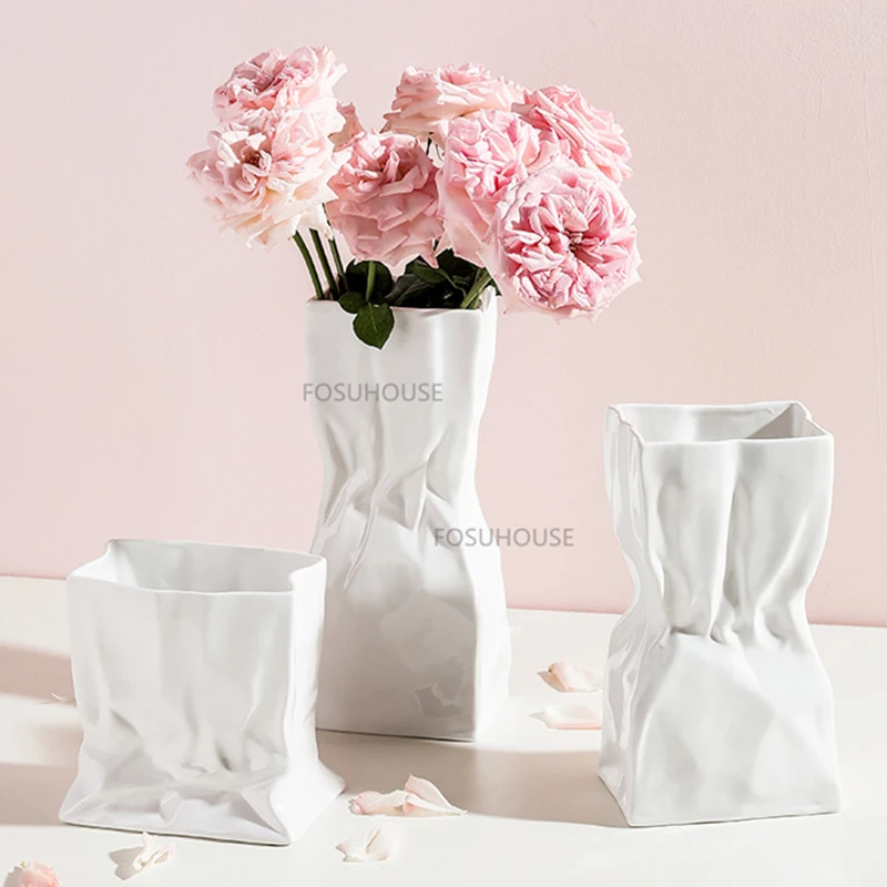 Вазы из скандинавской керамики для домашнего декора, ваза для цветов, креативное простое искусство, домашний свет, роскошный декор, цветочные горшки для гостиной Изображение 0