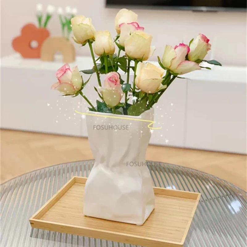 Вазы из скандинавской керамики для домашнего декора, ваза для цветов, креативное простое искусство, домашний свет, роскошный декор, цветочные горшки для гостиной Изображение 2