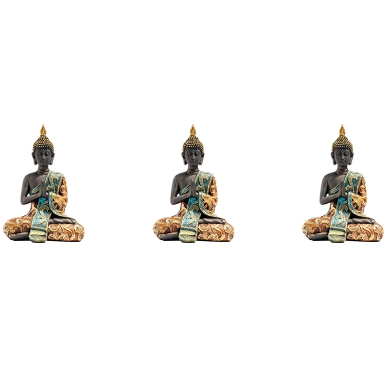3X Статуя Будды Таиланд Скульптура из смолы Ручной работы Буддизм Индуистский Фэн-шуй Статуэтка для медитации Украшение домашнего декора Изображение 0