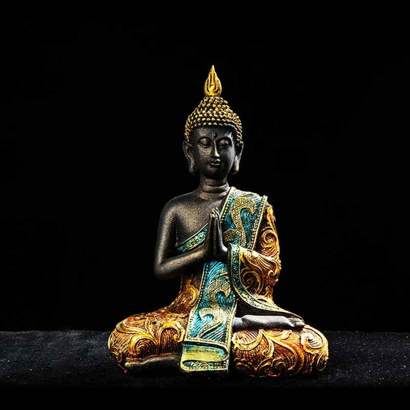 3X Статуя Будды Таиланд Скульптура из смолы Ручной работы Буддизм Индуистский Фэн-шуй Статуэтка для медитации Украшение домашнего декора Изображение 2