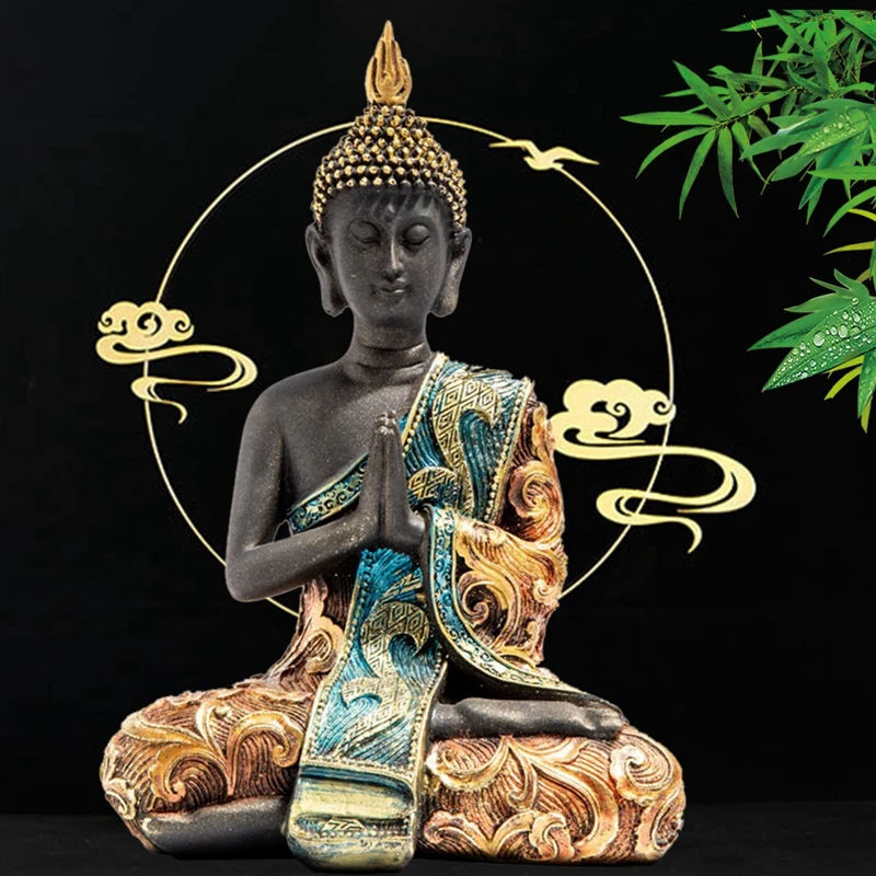 3X Статуя Будды Таиланд Скульптура из смолы Ручной работы Буддизм Индуистский Фэн-шуй Статуэтка для медитации Украшение домашнего декора Изображение 3