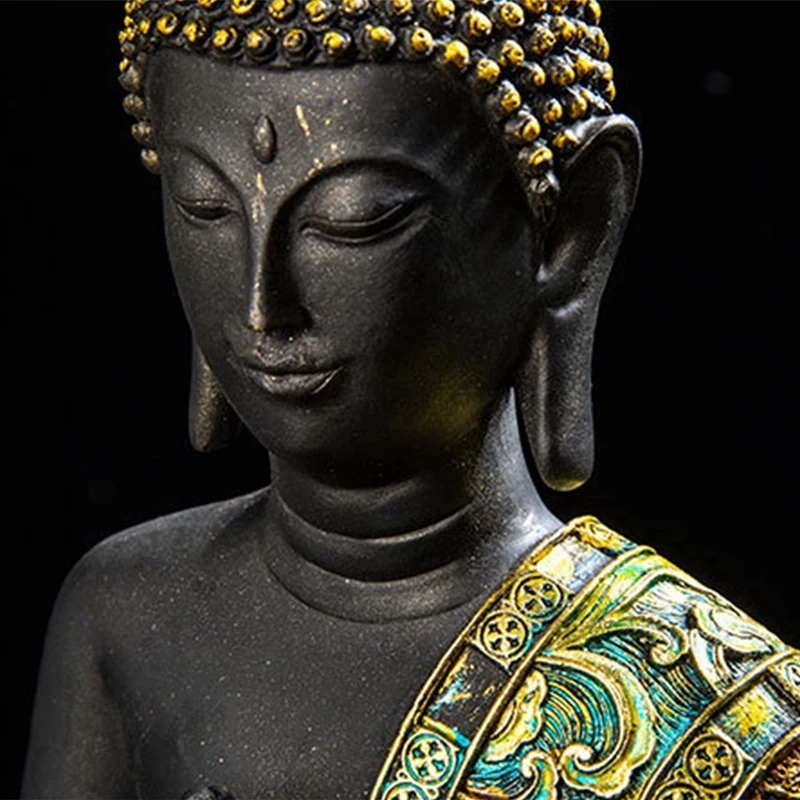 3X Статуя Будды Таиланд Скульптура из смолы Ручной работы Буддизм Индуистский Фэн-шуй Статуэтка для медитации Украшение домашнего декора Изображение 4