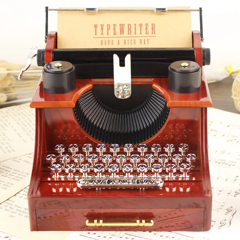 Музыкальная шкатулка для пишущей машинки Винтажная заводная пишущая машинка Креативная музыкальная шкатулка для подарков/Украшения для дома/ офиса/кабинета Изображение 0