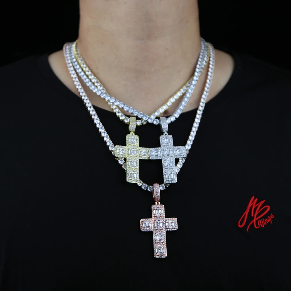 Прямая поставка, ожерелье с подвеской в виде креста с 5 мм фианитами, теннисная цепочка, хип-хоп ожерелья, украшения для хип-хоп женщин, мужчин, мальчиков, украшения для вечеринок Изображение 4