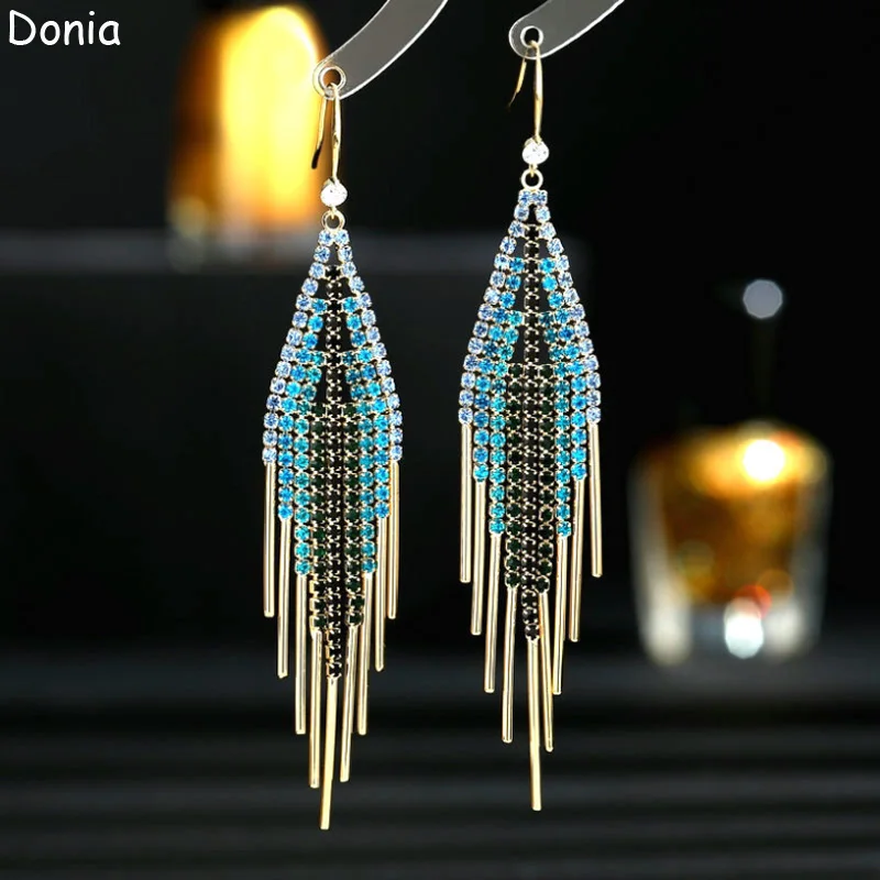 Donia Jewelry, Модные длинные серьги с кисточками, милые медные геометрические серьги с микромозаикой и цирконом AAA Изображение 0