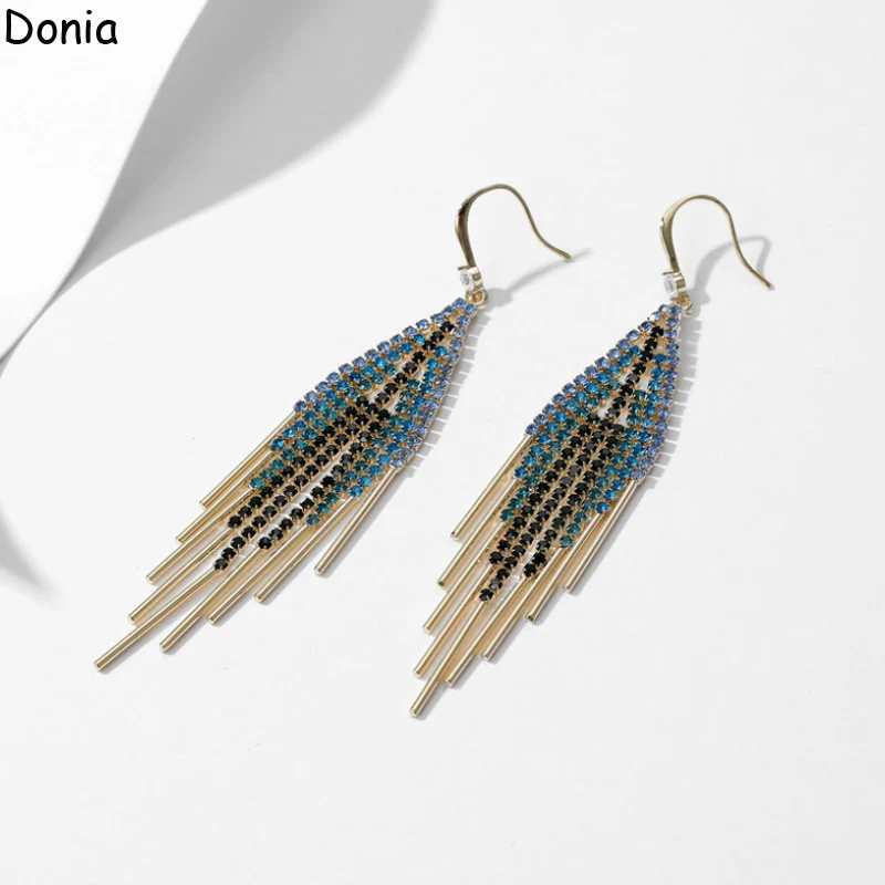 Donia Jewelry, Модные длинные серьги с кисточками, милые медные геометрические серьги с микромозаикой и цирконом AAA Изображение 1