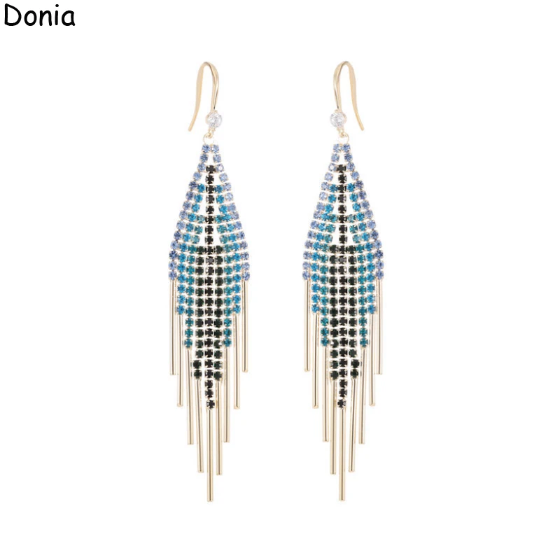 Donia Jewelry, Модные длинные серьги с кисточками, милые медные геометрические серьги с микромозаикой и цирконом AAA Изображение 2