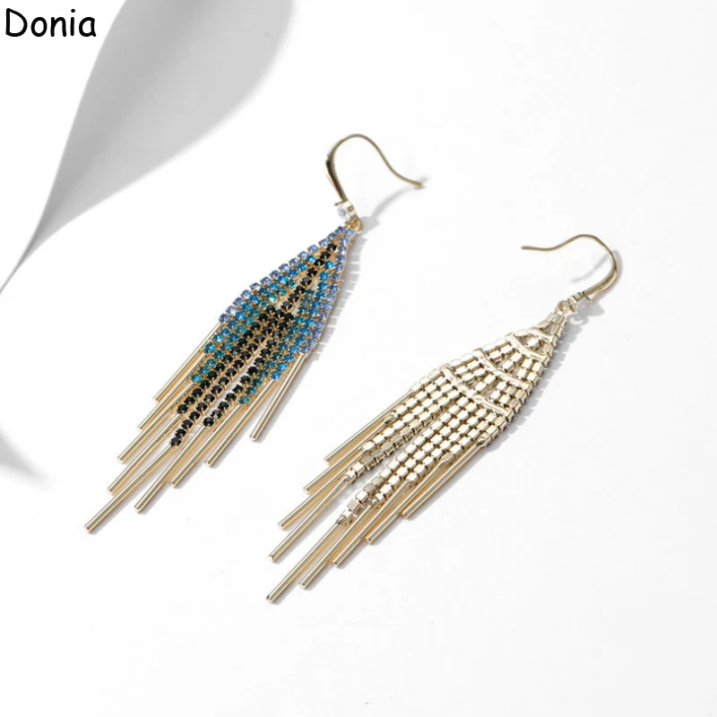 Donia Jewelry, Модные длинные серьги с кисточками, милые медные геометрические серьги с микромозаикой и цирконом AAA Изображение 3