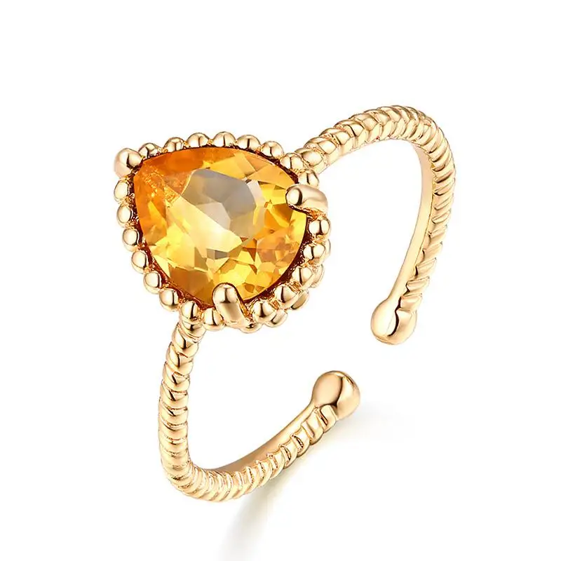 Женские кольца с цитрином из стерлингового серебра S925 пробы, 10-каратное позолоченное кольцо с желтым кристаллом, ограненный драгоценный камень, кольца с каплями воды, женские ювелирные украшения Изображение 0