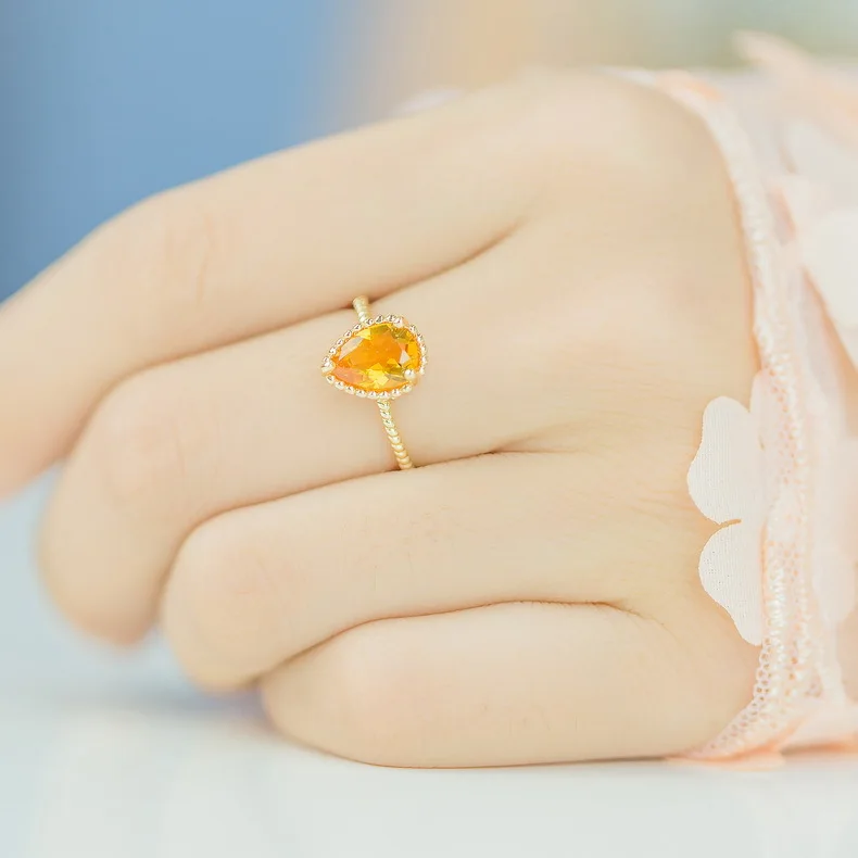 Женские кольца с цитрином из стерлингового серебра S925 пробы, 10-каратное позолоченное кольцо с желтым кристаллом, ограненный драгоценный камень, кольца с каплями воды, женские ювелирные украшения Изображение 1