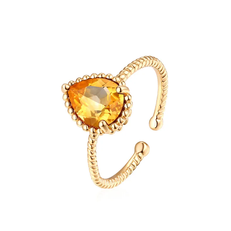 Женские кольца с цитрином из стерлингового серебра S925 пробы, 10-каратное позолоченное кольцо с желтым кристаллом, ограненный драгоценный камень, кольца с каплями воды, женские ювелирные украшения Изображение 2