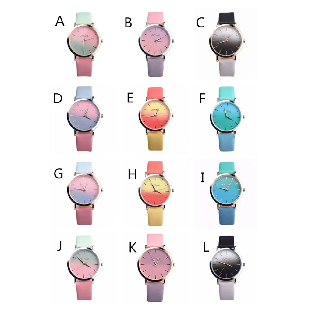 2022 Женские часы Ретро Радужный дизайн Кожаный ремешок Аналоговые кварцевые наручные часы из сплава Montre Femme Relojes Para Mujer Изображение 5