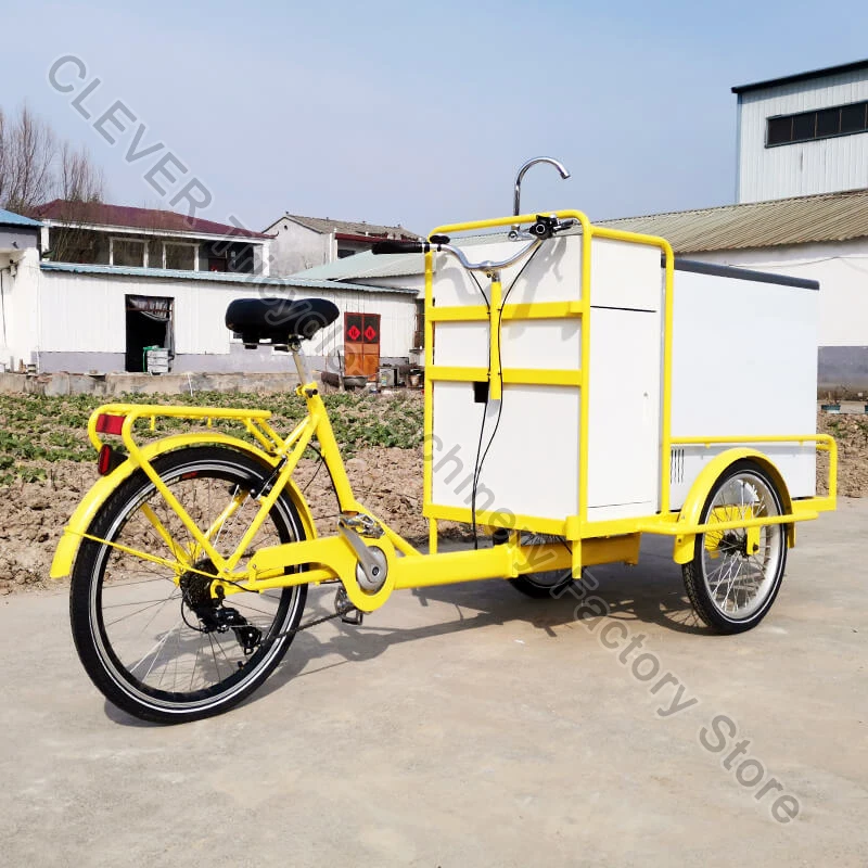 Мобильный 3-Колесный Грузовой велосипед для мороженого, Уличные Электрические Торговые Трехколесные велосипеды, Холодильник для еды, Тележка для холодильника Изображение 3