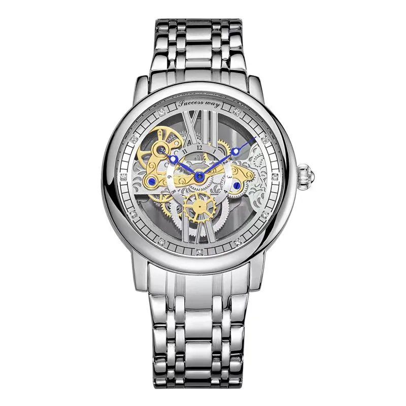 Роскошные мужские автоматические часы для мужчин, механические наручные часы со скелетом из нержавеющей стали, уникальные полые мужские часы Relogio masculino Изображение 0