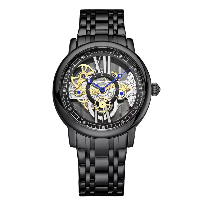 Роскошные мужские автоматические часы для мужчин, механические наручные часы со скелетом из нержавеющей стали, уникальные полые мужские часы Relogio masculino Изображение 2