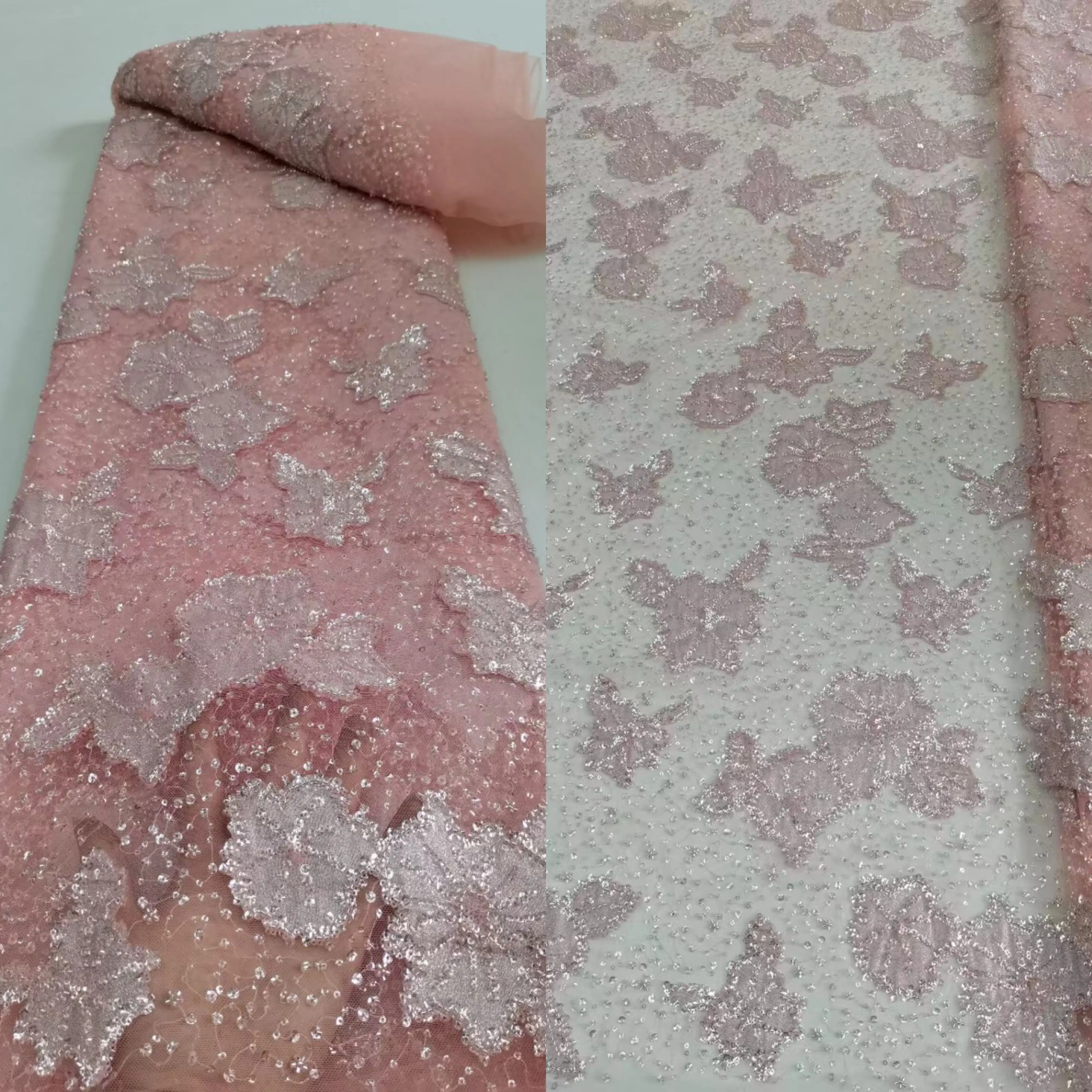 Новое поступление Французской кружевной ткани SYJ-1302274 из бисера, кружевные ткани из африканского тюля с вышивкой пайетками для вечернего платья Изображение 1