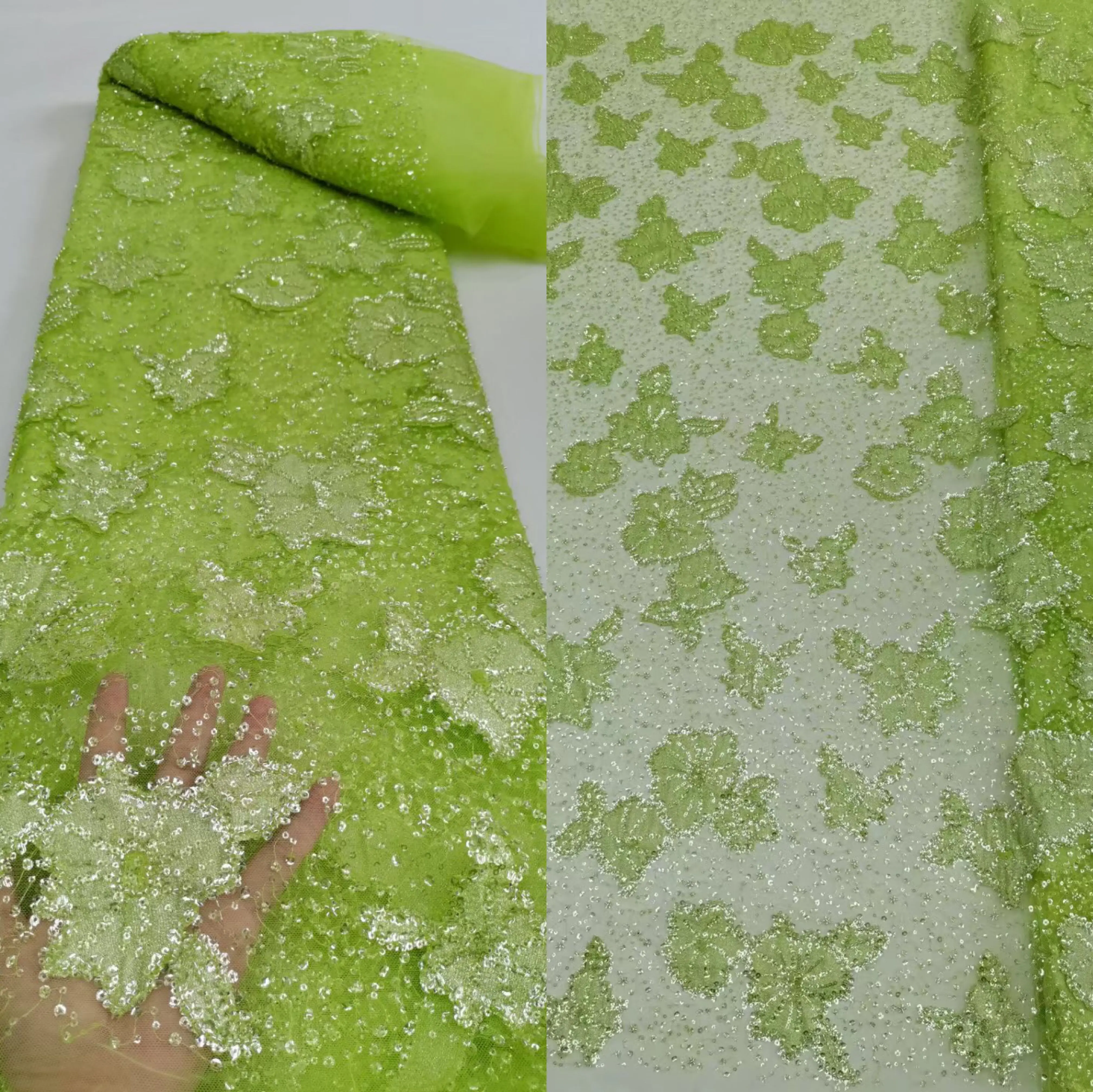 Новое поступление Французской кружевной ткани SYJ-1302274 из бисера, кружевные ткани из африканского тюля с вышивкой пайетками для вечернего платья Изображение 2
