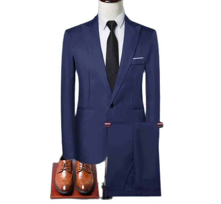Темно-синий Блейзер, брюки, Двубортный Мужской костюм, комплект с отворотом, Свадебные наряды, Деловая вечеринка, Официальная одежда, 2 шт. Куртка + брюки Изображение 0