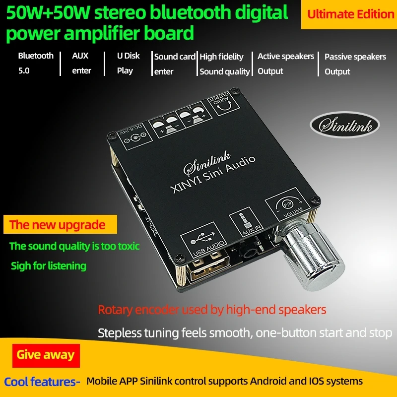 XY-C50L MINI Bluetooth 5.0 Беспроводной аудио Цифровой усилитель мощности Стерео плата 50Wx2 Bluetooth Amp Amplificador 3,5 мм USB APP Изображение 0