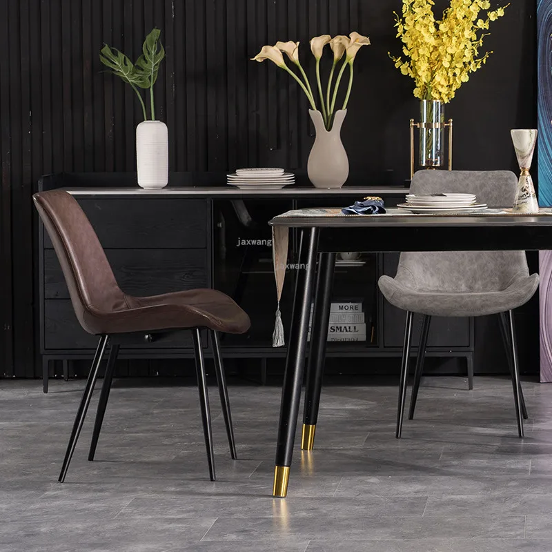 Современный кожаный стул для столовой Nordic INS Модная Мебель для гостиной Кресло для отдыха со спинкой Минималистичный кухонный стол Стул Изображение 3