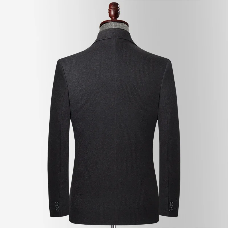 Lansboter Черный весенне-осенний мужской костюм для средней молодежи, повседневная шерстяная куртка, устойчивая к морщинам, не глаженая, Подходящая по размеру куртка Изображение 2