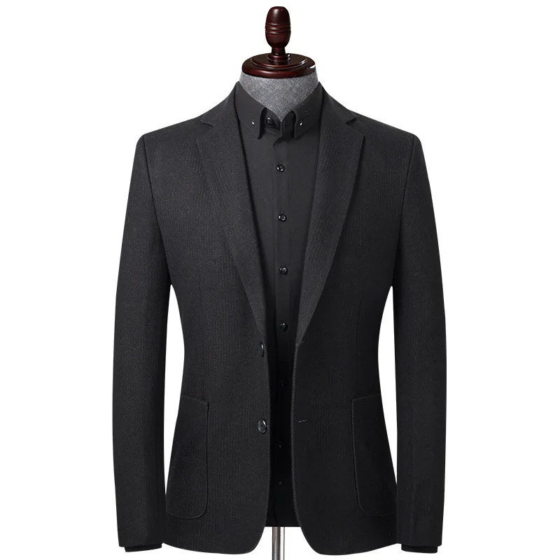Lansboter Черный весенне-осенний мужской костюм для средней молодежи, повседневная шерстяная куртка, устойчивая к морщинам, не глаженая, Подходящая по размеру куртка Изображение 4