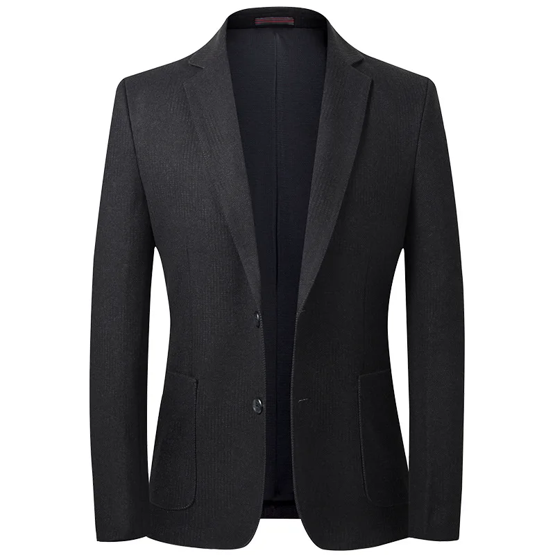Lansboter Черный весенне-осенний мужской костюм для средней молодежи, повседневная шерстяная куртка, устойчивая к морщинам, не глаженая, Подходящая по размеру куртка Изображение 5